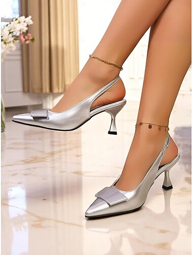  silberne Slingback-Kitten Heels für Damen mit spitzer Spitze – elegante Partyschuhe für Cocktail-Events und abendliche Anlässe