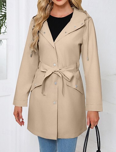  Damen Trenchcoat Warm Bequem Reißverschluss Tasche Mode Lässig Einfach Ferien Ausgehen Reisverschluss Regulär Mit Kapuze Normale Passform Langarm Oberbekleidung Schwarz Rosa Wein Herbst Winter