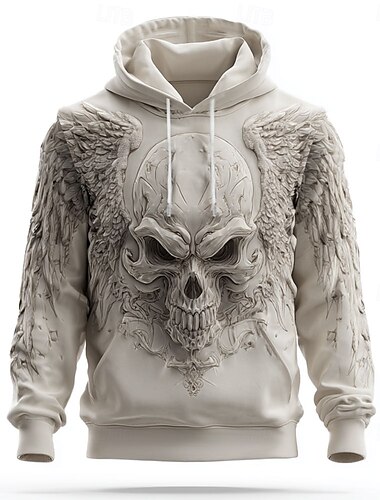  Herr Dödskalle Huvtröjor Tröja Ytterkläder Huvtröja Rund hals Häftig 3D-tryck Nattklubb Streetwear Vit 1 Vit 2 Snörning Höst Vinter Designer