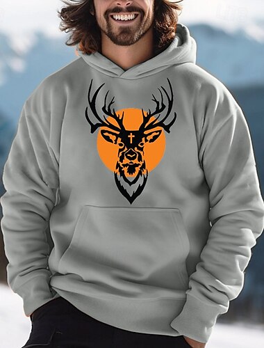  Herren Hirsch Kapuzenpullover Langarm Sweatshirts Oktoberfest Vintage Retro Festival Herbst-Winter Schwarz Grau Kleidung Designer Grafikdruck Normal S M L Größen verfügbar