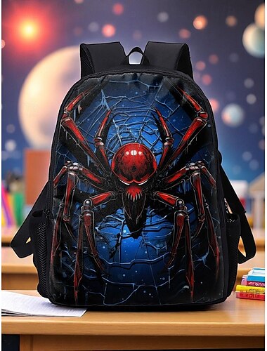  Grote rugzak met spinnenprint voor heren met dubbellaags ontwerp – coole grafische schooltas voor tieners en buitenreizen