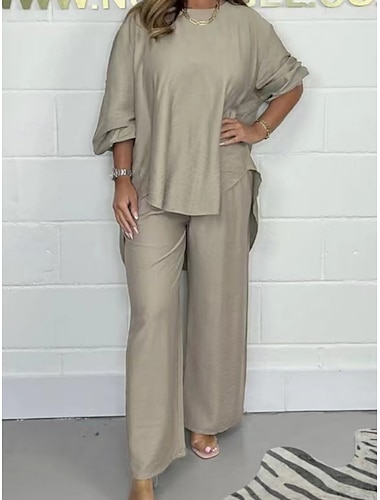  Per donna Moda Streetwear Quotidiano Set di Pantaloni Manica Lunga Girocollo Tinta unica Stampato Casuale Quotidiano Cachi Beige Grigio Estate Vestibilità regolare