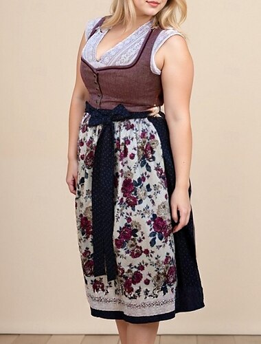  Karneval Oktoberfestbier Kostüm Kleid Dirndl Trachtenkleider Dienstmädchen Bayerisch Deutsch Wiesn Damen Karneval Bier Festival Stoff im traditionellen Stil Kleid Schürze