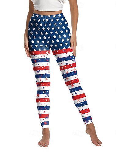  självständighetsdagen damleggings semester vintage etnisk stil hellånga byxor med hög midja grafik amerikansk flagga 3D-tryck snabbtorkande andningsförmåga mjuk stretchig utomhus hem casual sjöblå