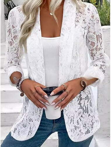  Γυναικεία Casual Jacket Αναπνέει Άνετο Κουρελού Κομψό Καθημερινό Σκέτο Διακοπές Δρόμος Causal Καθημερινά Ρούχα Ανοικτό Μπροστά Κανονικό Κλασικό Πέτο Κανονικό Μακρυμάνικο Εξωτερικά ενδύματα Μαύρο Λευκό