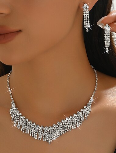  Brautschmuck-Sets 2 Imitationsdiamant 1 Halskette Ohrringe Damen Elegant Stilvoll Süß Lieblich Quastenfransen Liebe Kostbar Schmuck-Set Für Hochzeit Geschenk