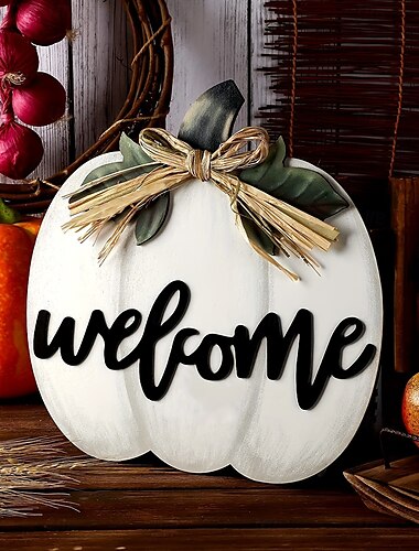  Syksyn tervetulotoivotuspuinen ovenripustin, halloween-kiitospäivän kurpitsa 3D-ruudullinen etuoven kyltti, maalaismainen roikkuva kuistiseppele syksyn kodinsisustus