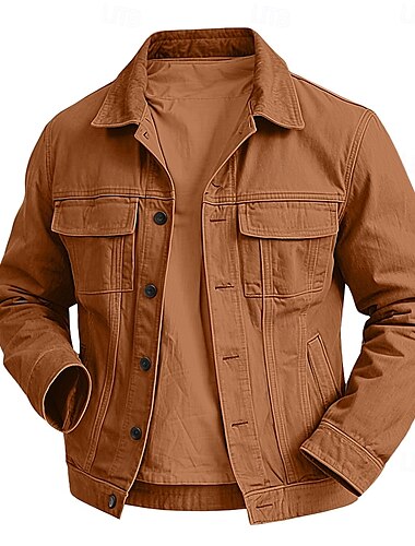  Herren Leichte Jacke Jeansjacke Arbeitsjacke Formell Heim Tasche Winter Frühling & Herbst Herbst Einfarbig Retro Vintage Koreanisch Hemdkragen Regulär Schwarz Braun Kaffee Jacken