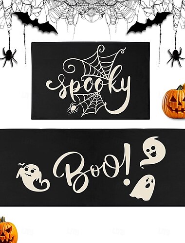  Halloween kjøkkenmatter, 2 stk. kjøkkentepper, polstrede kjøkkenmatter mot tretthet til gulv, sklisikker stående skrivebordsmatte, vanntett kjøkkenteppesett til kjøkken, gulv, kontor