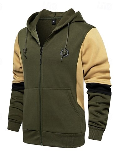  Herren Kapuzensweatshirt Pullover Kapuzensweatshirt Taktischer Kapuzensweatshirt Taktisch Armeegrün Blau Grau Mit Kapuze Farbblock Reißverschluss Fronttasche Sport & Outdoor Lässig Täglich Streetwear