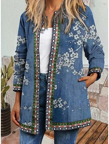  Damen Blazer Arbeit Druck Blumen Atmungsaktiv Elegant Normale Passform Oberbekleidung Langarm Herbst Gelb S