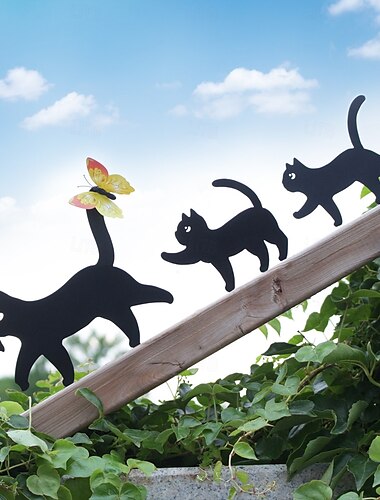  ハロウィーンの黒猫の金属製ヤードサイン3個とアクセサリー、芝生用の屋外ガーデンステーク装飾、ハロウィーンパーティーの装飾用の不気味な猫のシルエット