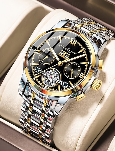  Reloj de negocios para hombre, automático, mecánico, tourbillon, de lujo, de acero inoxidable, deportivo.