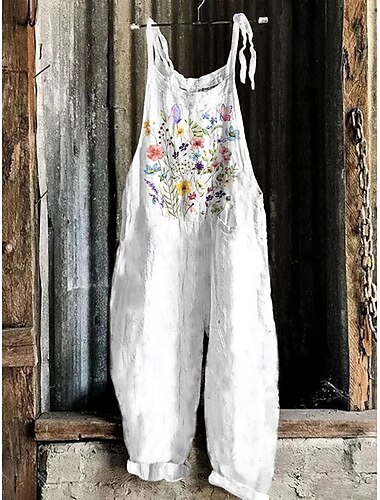  Dames Jumpsuit Vakantie Vintage Etnische stijl Volledige lengte Hoge taille Bloemig Grafisch dier Trekkoord Inelastisch Formeel Vakantie Straat Geel Roze Groen Zomer Lente Herfst Ruim Passend