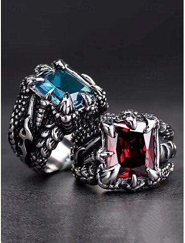  Krallenring aus Legierung für Herren mit Edelsteineinlage – verstellbarer Statement-Schmuck im Gothic-Punk-Stil für Rockkonzerte, Partys und das Nachtleben
