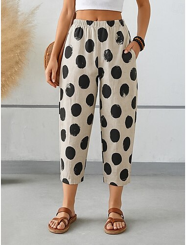  Dam Harem byxor Vintage Ankellång Medium Midja Grafisk Abstrakt Bekväm Andningsfunktion Snabb tork Elastisk Formell Semester Gata Svart Vit Brun Grön Sommar Vår Lös passning