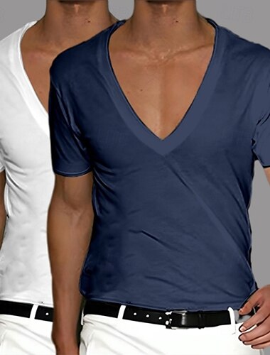  2 Stück Herren T-Shirt Tee Top Kurzarm Kurzarm V-Ausschnitt Sommer Frühling Unifarben Designer Basic Modern Zeitgenössisch Klassischer Stil Basic Urlaub Street Casual Schwarz Weiß Tee