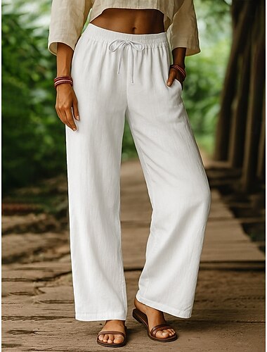  Mujer Pantalones Harem Vacaciones Vintage Estilo Étnico Longitud total Alta cintura Plano Confortable Transpirabilidad Suave Microelástico Formal Vacaciones Calle Negro Blanco Caqui Beige Verano