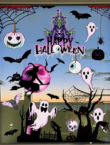  Halloween Window Clings Decoration Cartoon Hand-Drawn Ghost and Pumpkin Stickers, Removable Holiday Party Wall Decals for Living Room and Glass Surface Decor