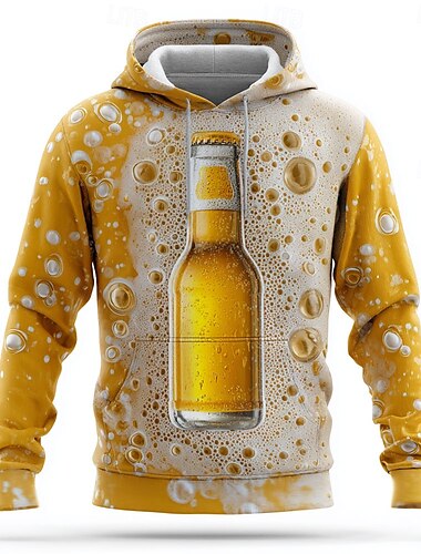  Oktoberfest Herren 3D-Druck Bier Kapuzenshirts Pullover Oberbekleidung Sweatshirt mit Kapuze Rundhalsausschnitt Cool 3D-Druck Club Streetwear Hellgelb Weiß Kordelzug Grafik Herbst Winter Designer