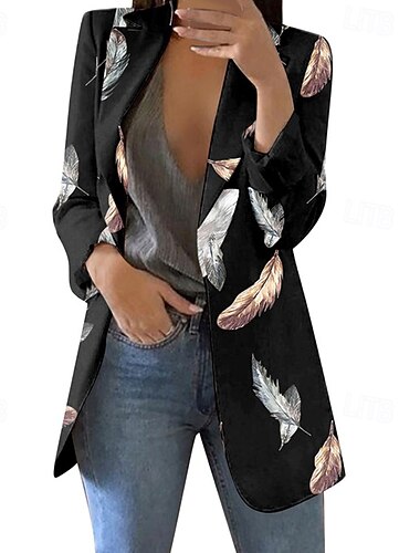  Dam Kavaj Bekväm Mönster Elegant Mode Ledigt Blommig Utekväll Ledigt / vardag Cardigan Normal Kavajslag Normal Långärmad Ytterkläder Svart Gul Grön Vår Höst