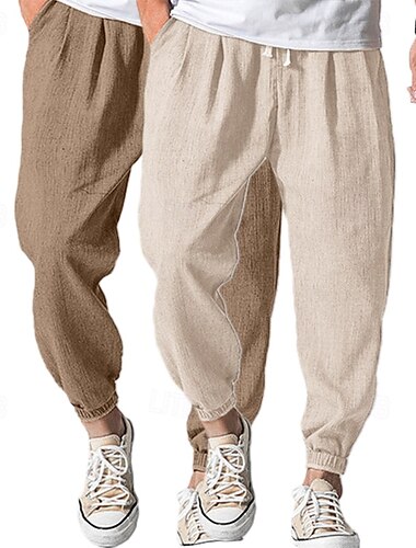  Herren Jogginghose Leinenhosen Hose Sommerhose Baggy-Hosen Kordelzug Elastischer Bund Einfach Komfort Atmungsaktiv Volle Länge Outdoor Lässig Täglich Mode Streetwear White + himmelblau