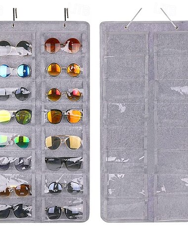  Vägghängande filtglasögonorganisatör, hopfällbar solglasögonhållare för 16 par, glasögondisplayficka för garderob eller dörr, platsbesparande glasögonförvaringsväska