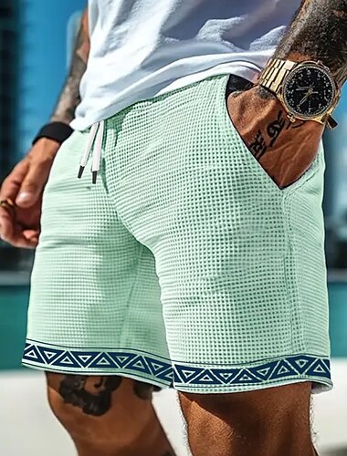  Herren Geometrisch Dreieck Waffel-Shorts Sweat-Shorts Freizeitshorts Mittlere Taille Modisch lässig Urlaub Joggen Trainieren Elastischer Kordelzug in der Taille Shorts mit Taschen Designer Bekleidung