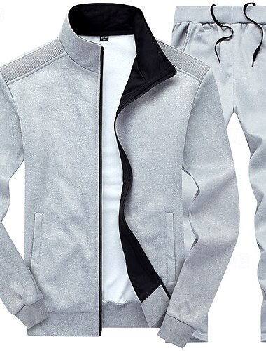  Voor heren Trainingspak sweatsuit Sweatshirt met volledige ritssluiting Zwart blauw Lichtgrijs Donkergrijs Opstaande boord Effen 2-stuks Sport & Outdoor Dagelijks Feestdagen Polyester Streetwear