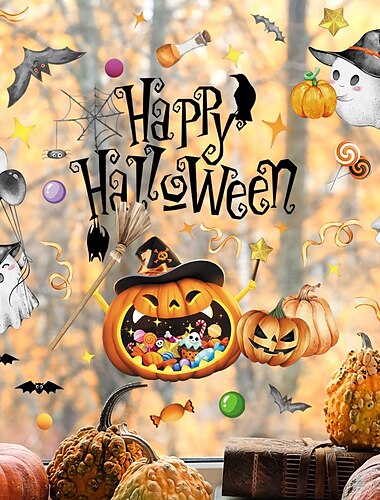  Halloween raamstickers decoratie dubbelzijdige zichtbare pompoen en spook statische stickers, verwijderbare glas stickers voor Halloween raamdecoratie