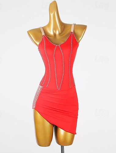  Lateinamerikanischer Tanz Kleid Kristalle / Strasssteine Damen Leistung Alltagskleidung Ärmellos Spandex