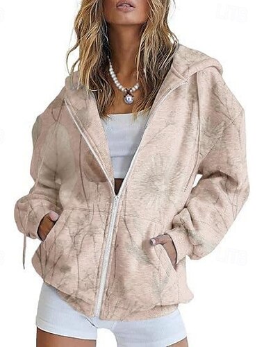  Γυναικεία Casual Jacket Άνετο Τσέπη Στάμπα Αθλήματα Μοντέρνα Υπαίθριο Μοτίβο Καθημερινά Σαββατοκύριακο Φερμουάρ Κανονικό Με Κουκούλα Κανονικό Μακρυμάνικο Εξωτερικά ενδύματα