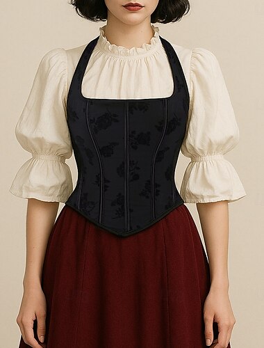  Rococo Corset Overbust Bal Masqué Corset Serre Taille Cosplay Contrôle du ventre Faire monter Jacquard Jacquard Femmes Royal Mascarade Soirée Carnaval de Venise Adulte Corset
