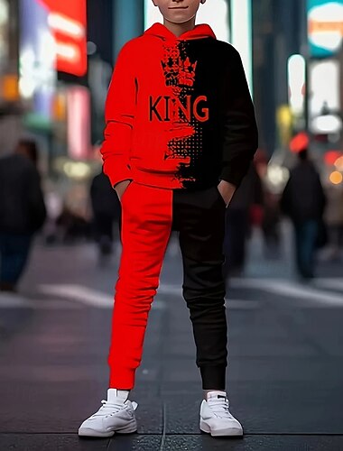  Jungen 3D Grafik Hoodie- und Jogginghosen-Set Sportanzug Trainingsanzüge Langarm Frühling Herbst Täglich Basic Lässig Kinder 4-12 Jahre Mit Kapuze Outdoor Urlaub Sport Figurbetonter Schnitt