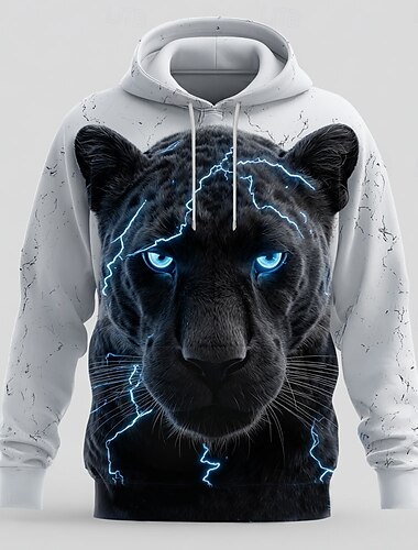  Herr Leopard 3D Huvtröjor Tröja Ytterkläder Huvtröja Rund hals Häftig 3D-tryck Nattklubb Streetwear Gul Blå Snörning Grafisk Höst Vinter Designer