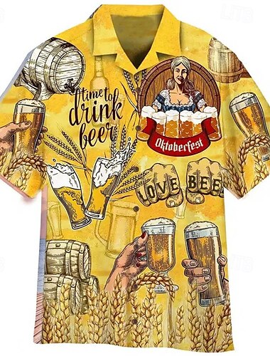  Oktoberfest Bier Hawaiihemden Aloha-Hemd Bayerisch München Deutsch Grafik Für Herren Erwachsene Karneval Oktoberfestbier 3D-Druck Urlaub Party