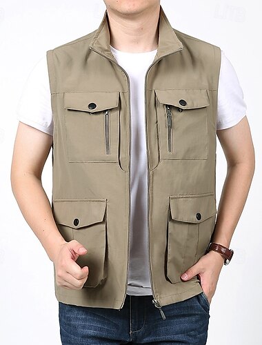  Herren Anglerweste Wanderweste Ärmellos Weste Außen Thermowarm Leicht Atmungsaktiv Winter Reißverschluss Mehrere Taschen Polyester Nylon Schwarz Armeegrün Khaki Jagd Angeln Klettern