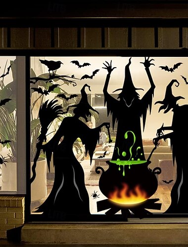  4 folhas de adesivos decorativos para janelas de Halloween, decalques, dupla face, adesivos de silhueta de aranha fantasma, morcego, bruxa, para decoração de janelas e paredes de festa de Halloween