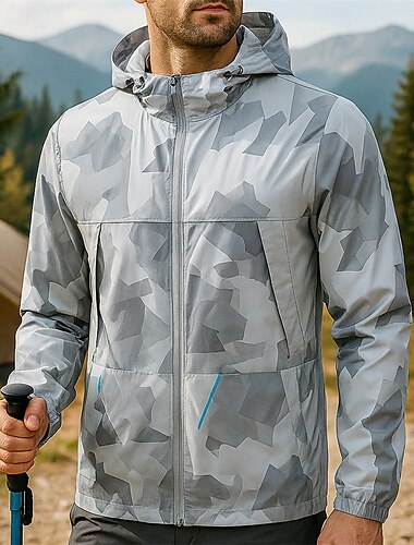  Herren Outdoorjacke Wanderjacke Regenmantel Außen Wasserdicht Winddicht Schnelltrocknend Leicht Wanderoutfits Wanderbekleidung Frühling Herbst Jacke Tennis Golfspiel Laufen Tarnung Schwarz Blau Grau