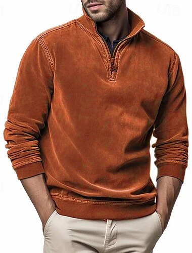  Per uomo Maglia Felpa con zip corta Nero Blu marino Arancione Verde Caffè Mezza zip Semplice Sport & Outdoor Quotidiano Ferie Poliestere Streetwear Essenziale Casual Primavera Autunno Abbigliamento