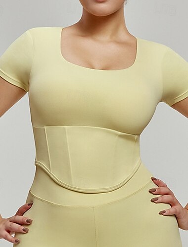  Damen Sportshirts Hautfreundlich Weichheit Hohe Stützen Mit Pads Kurzarm Sport Einfarbig Oberteil Für Fitnessstudio Pilates Zumba Schlank Sportkleidung