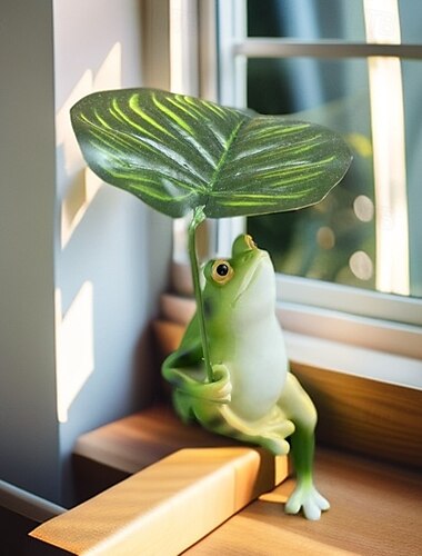  Figura de rana realista sobre hoja, decoración de rana artificial para pecera, estanque, paisaje de jardín en miniatura, adorno de patio al aire libre para el hogar y el balcón.