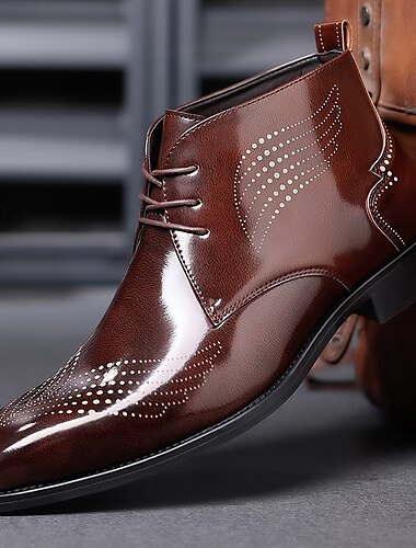  ανδρικά γυαλιστερά μπορντό μποτάκια brogue με φούντα από τεχνητό δέρμα – επίσημα δετά παπούτσια για γάμους και επαγγελματικούς χώρους