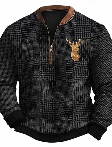  Hombre Sudadera Sudadera con un cuarto de cremallera Negro Media cremallera Bloque de color Reno Deporte Diario Festivos Poliéster Vintage Ropa de calle Casual Primavera & Otoño Ropa Sudaderas con