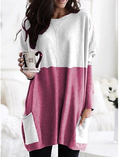  Damen Minikleid T-Shirt-Kleid Shiftkleid Lässig Outdoor Täglich Ferien Normale Passform Einfach Langarm V Ausschnitt Weiß Rosa Marinenblau Blau Sommer