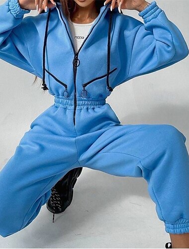 Damskie Kombinezon Komplet sportowy Jednoczęściowy Athleisure Jesień Długi rękaw Keep Warm Odporność na wiatr Miękka Siłownia Trening Sportowy Odzież sportowa Odzież sportowa Solidne kolory Czarny
