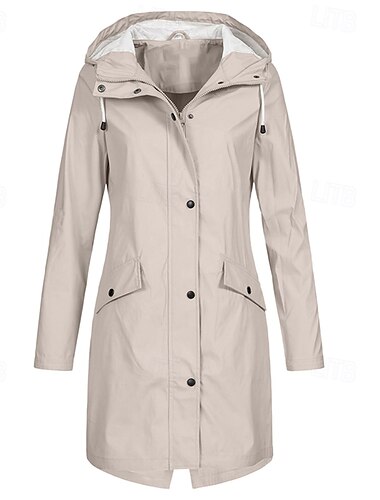  Damen Trenchcoat Warm Bequem Reißverschluss Tasche Lässig Einfach Outdoor Straße Ferien Ausgehen Reisverschluss Lang Mit Kapuze Normale Passform Langarm Oberbekleidung Weiß Wein Marineblau Herbst
