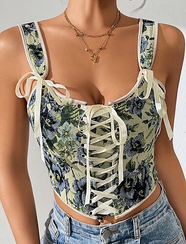  Retro vintage Middeleeuws Renaissance Korset Hesje Bustier Ren Faire Bloemig Jacquard Dames Keltisch Fantasie Halloween Carnaval Feest Casual / Dagelijks LARP Volwassenen Korset