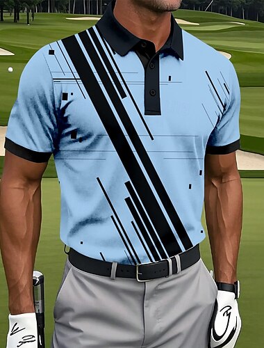  Herren Farbblock Golf Polo Sport-Poloshirts Kurzarm Polo-Shirts Hemden mit Kragen Lässig Athleisure Knöpfe Sommer Weiß Blau Grün
