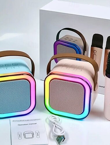  Micrófono inalámbrico K12, máquina de karaoke, altavoz Bluetooth, KTV, sonido estéreo de alta fidelidad, luces LED para fiestas al aire libre en casa.